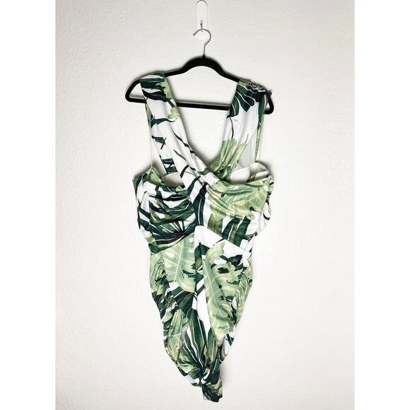Swim By Cacique Womens Crossover One Piece Wrap Peephole Palm Print Swimsuit NWT - Picture 4 of 12